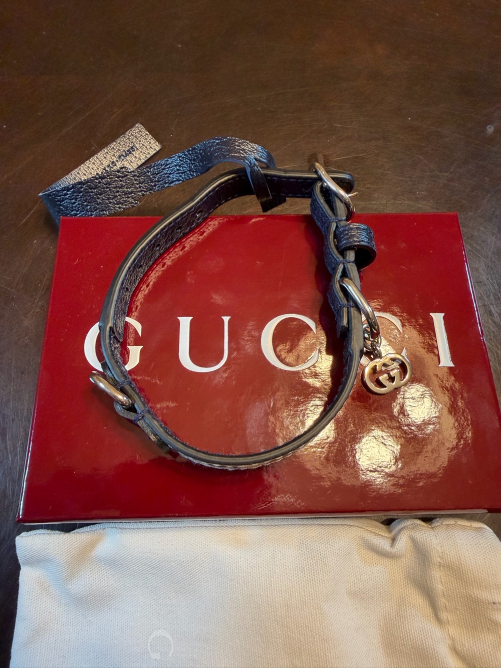 New Authentic Gucci GG Supreme Logo Pet Leather Collar Cat Dog XXS - Picture 5 of 12